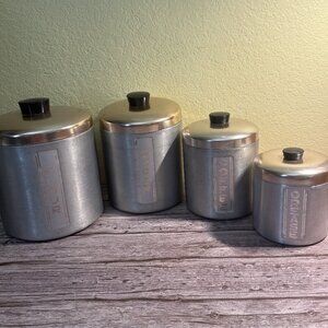 4 Vintage MCM Maid of Honor Aluminum Kitchen Nesting Canisters Copper Lids